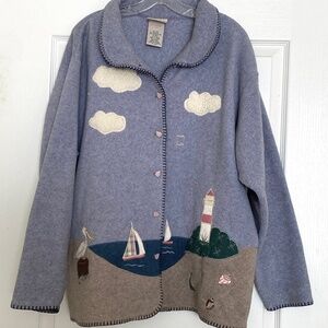 Northern Reflections Women's Fleece Jacket Size XL Beach Sailboat Lighthouse
